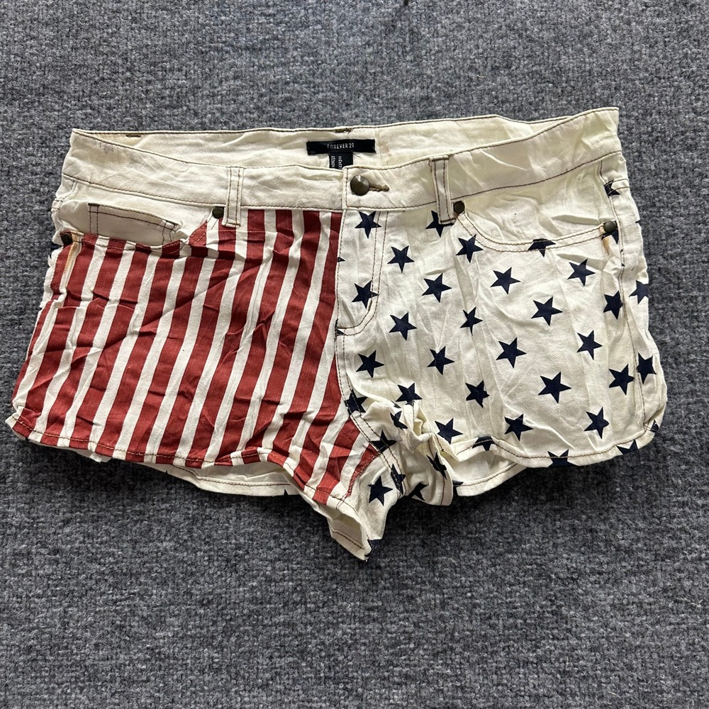 Forever 21 Shorts Womens Size 31 White American Flag Stars Stripes Denim Casual